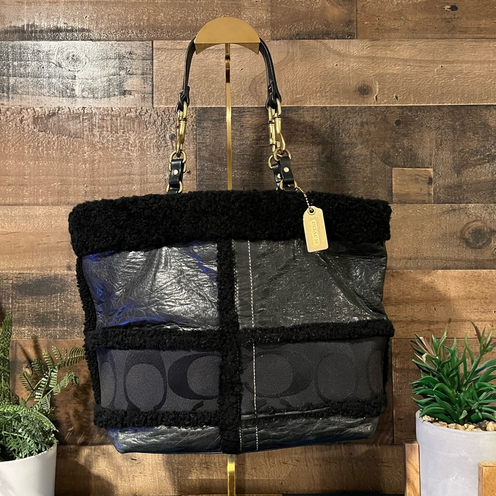 Coach RARE FIND Black Shearling 10393 Bag Fur Tote Patch Winter Fall Purse